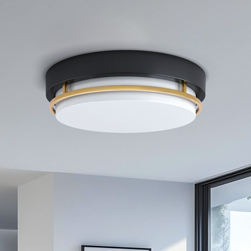 Acrylic 14'' Drum 3-CCT Dimmable LED Black with Gold Accent Ring Flush Mount Ceiling Light