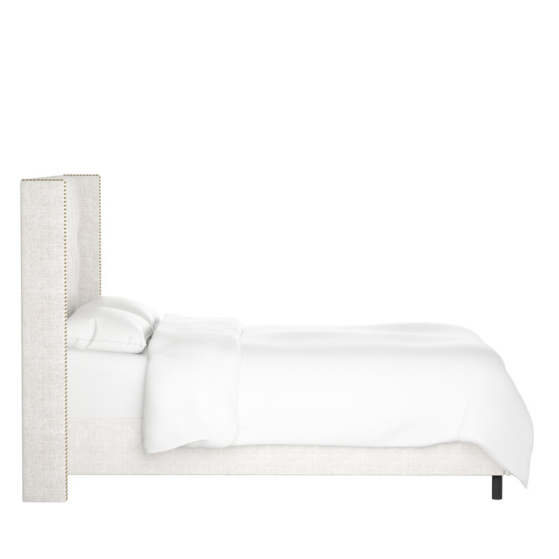 Casstown Upholstered Bed, King, Zuma White Textured Linen