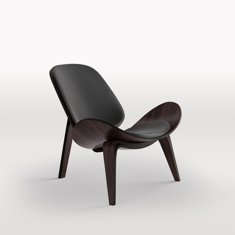 Chaise Suada Hans J. Wegner, Similicuir noir, Noyer