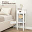 White engineered wood bedside table set of 2, scandinavian narrow nightstands with drawer and open lower shelf