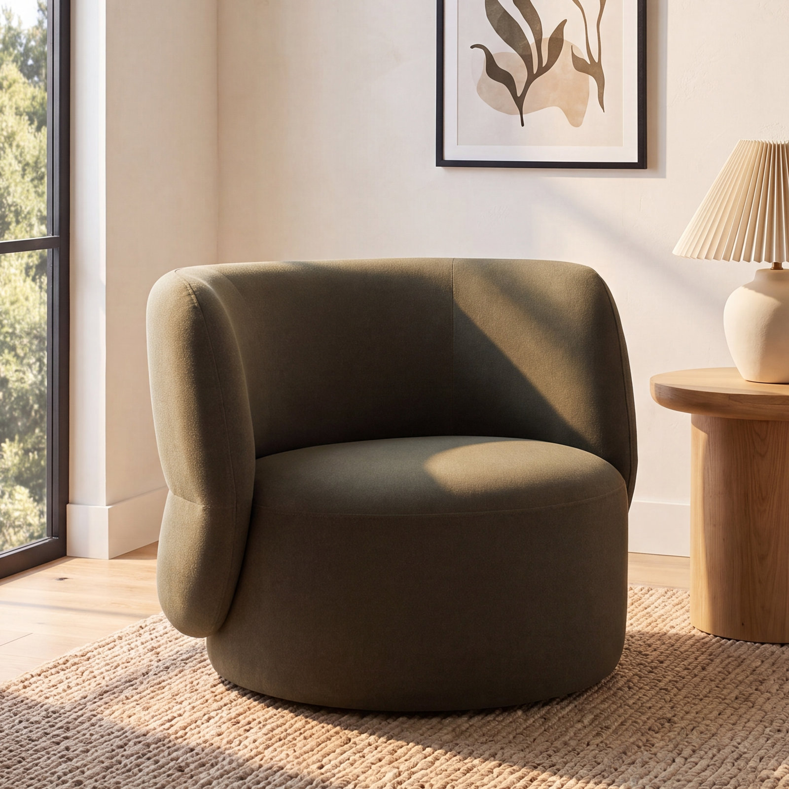 Swivel Barrel Chair, Vesper Forest Velvet