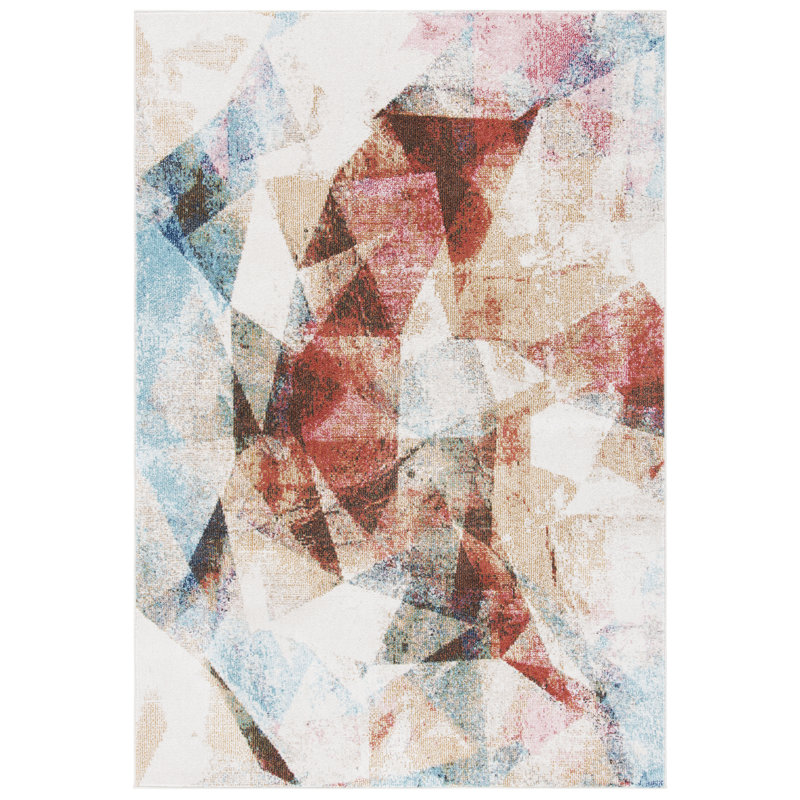 Tapis à motif géométrique Zahra Performance, Rectangulaire 4 pi 5 po x 6 pi 5 po