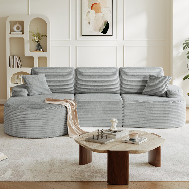 Boneless 113.4" Modular Sectional Curved Sofa with Chaise, L-Shaped Corduroy Boneless Couch, Deep Seat Corner Couch for Living Room, No Assembly Required