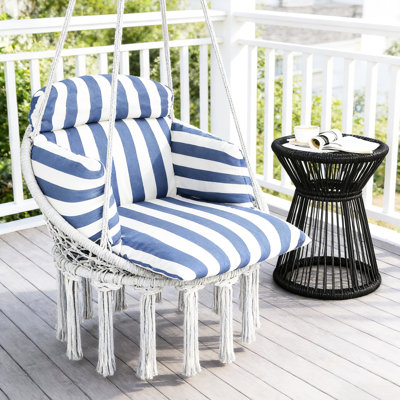 Balançoire douce pour fauteuil d'extérieur avec tissu respirant, balançoire sécuritaire, anneaux faciles à suspendre et polyvalente, blanc bleu, conception l 31,5 po avec confort en forme de nuage, cadre en acier réglable