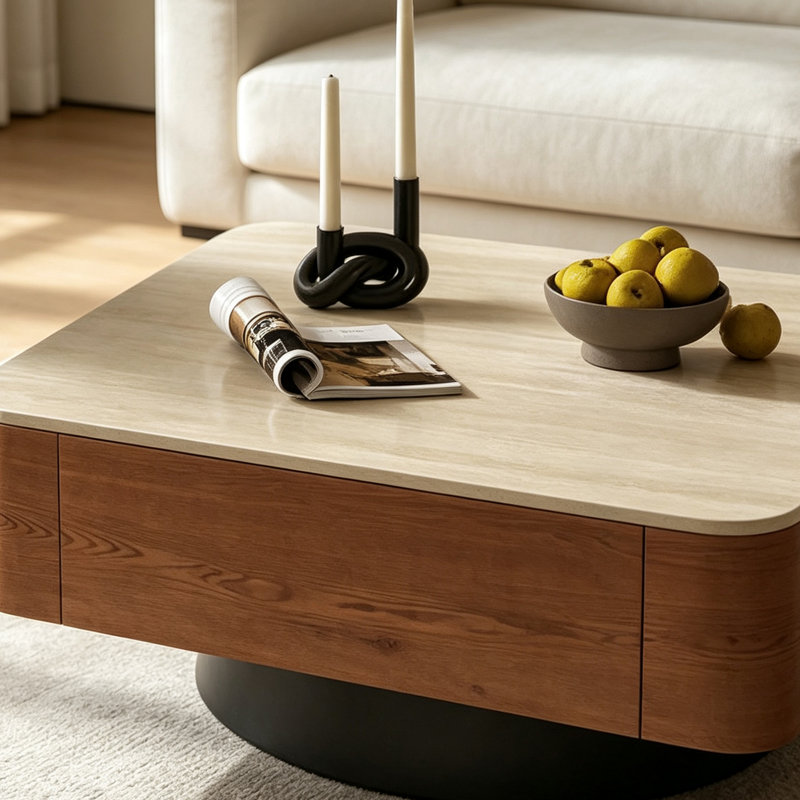 Table basse de rangement moderne en ardoise, H 12,99 po x l 27,55 po x P 27,55 po