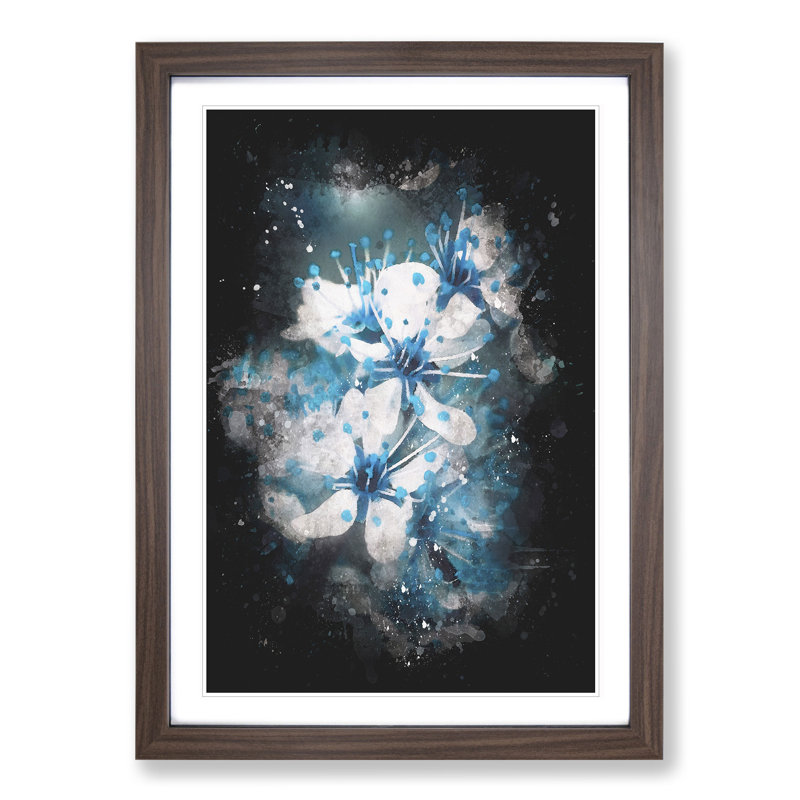 Blue Cherry Tree Flowers - Picture Frame Graphic Art, Walnut, 36cm H x 27cm W x 2cm D