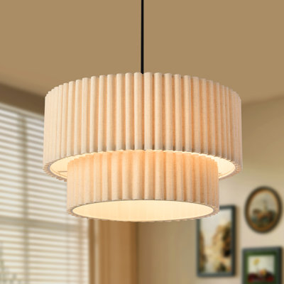 2-Tier Modern Beige Pleated Fabric Pendant Light
