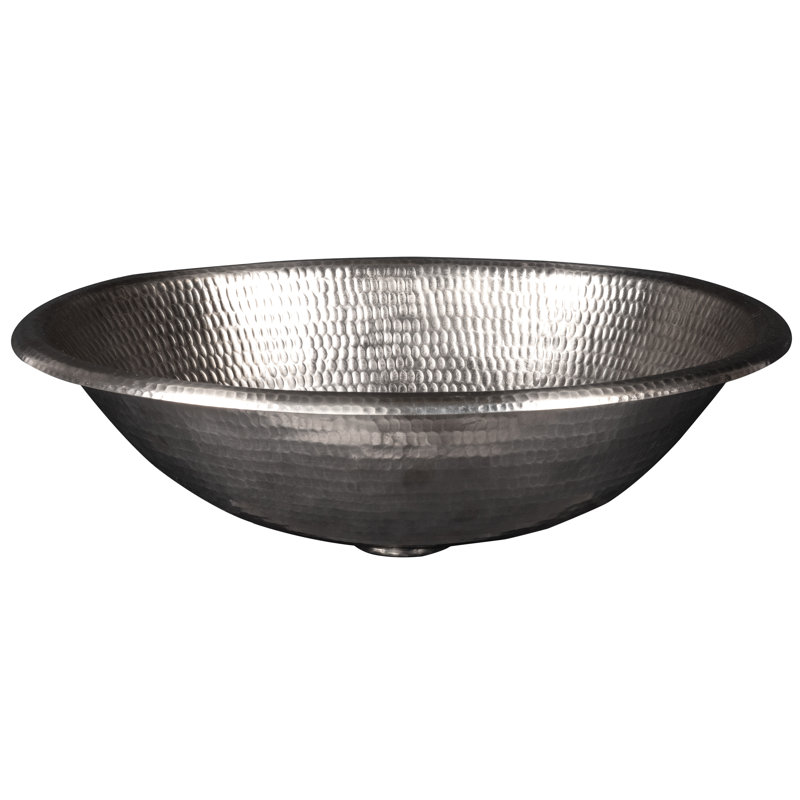 17" Oval Self Rimming Hammered Copper Bathroom Sink, Nickel