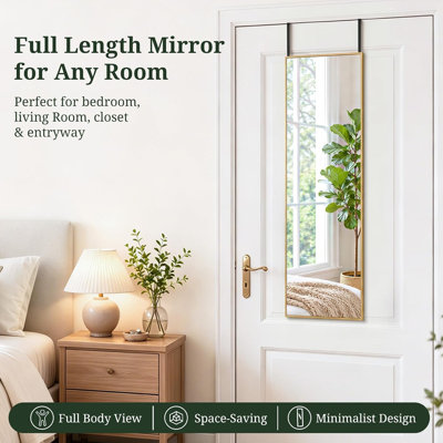 Mirror over the Door‌, 47x14 Full Length Mirror for Hanging or Wall Mounted, Space Saving, No Drilling, for Bathroom, Closet, Entryway