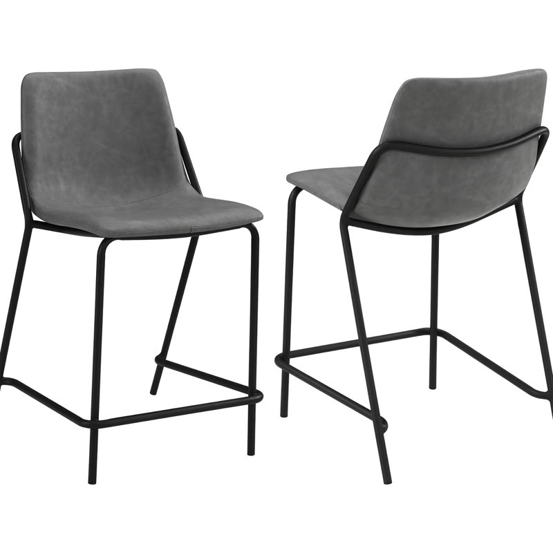 De 2 tabourets de comptoir, gris, noir, repose-pieds pour un confort optimal, siège gris et noir avec repose-pieds,