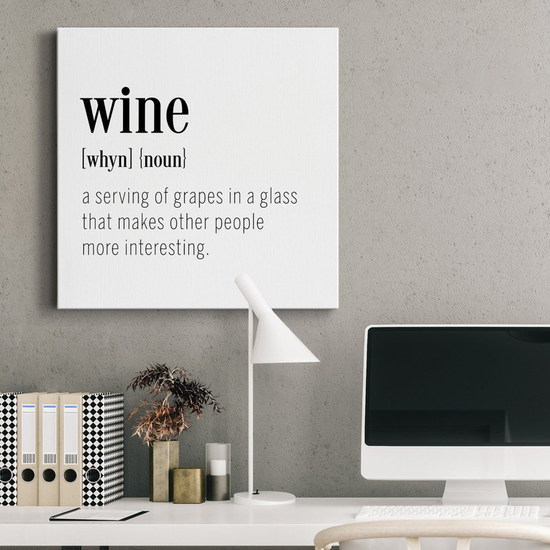 "Wine", art textuel sur toile tendue, H 10 po x l 10 po x P 1,5 po