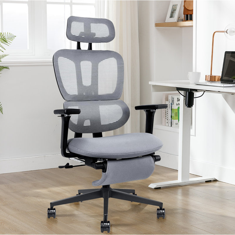 Office Chair with Headrest, Gray, Black