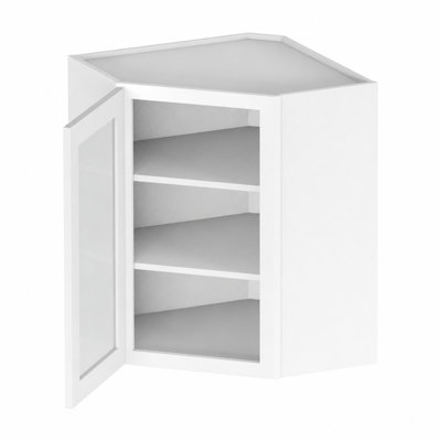  Kindwood Eco Shaker Ready-to-Assemble Plywood Diagonal Wall Corner Cabinet with Glass Doors in White