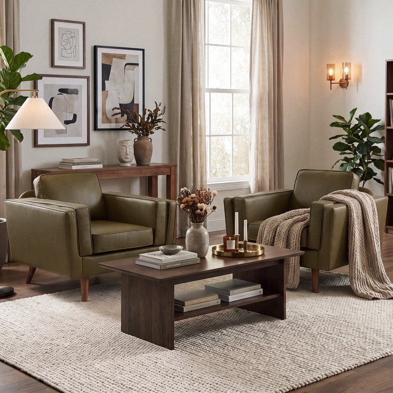 Fauteuil d'appoint rembourré de 39,3 pouces de large avec pieds en bois massif (ensemble de 2), Similicuir vert