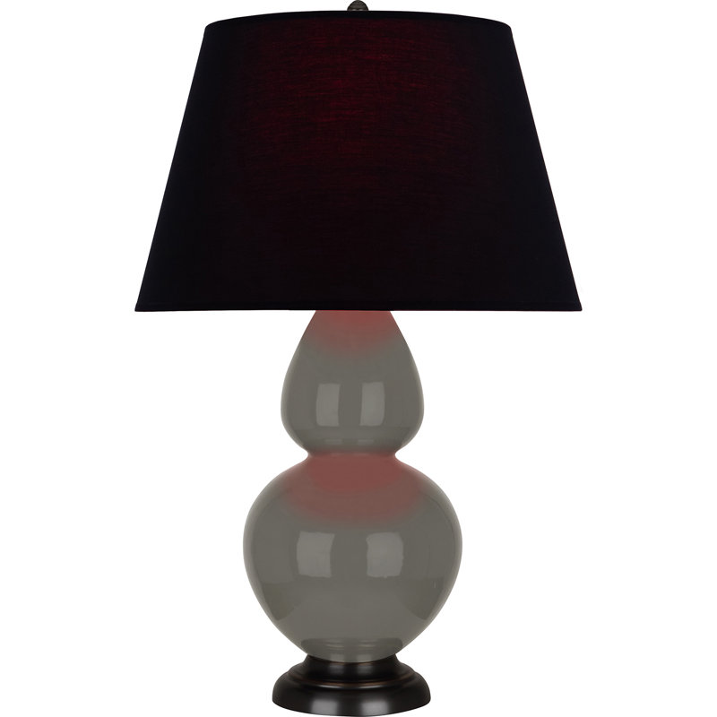 Lampe de table double gourde en céramique, Frêne verni / bronze, Noir / Rouge, Bronze