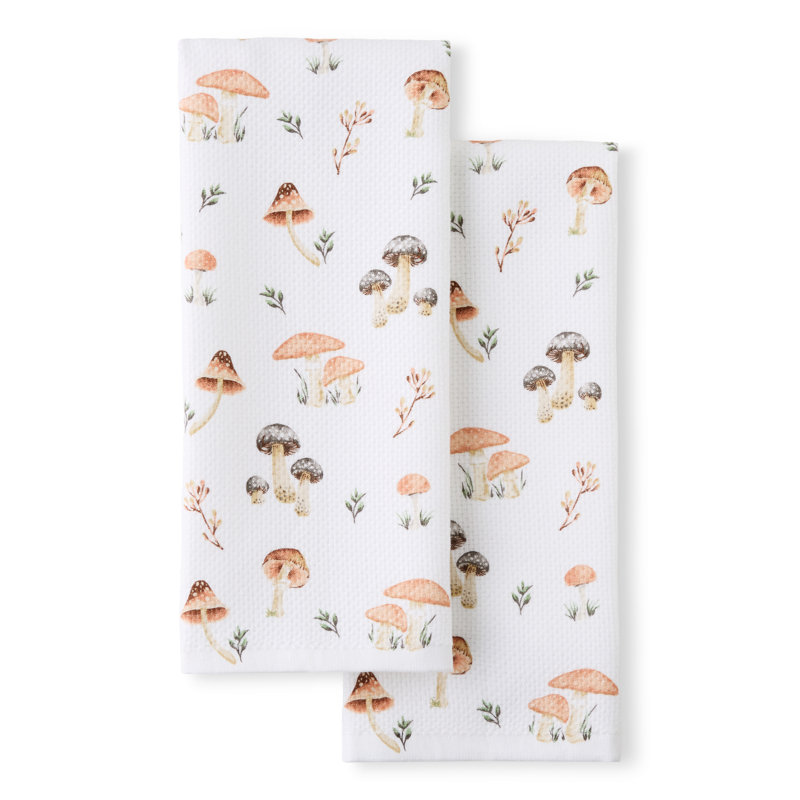 FIESTA Mushrooms Kitchen Towel 2-Pack Set, Mushroom Cream, 16"x28"