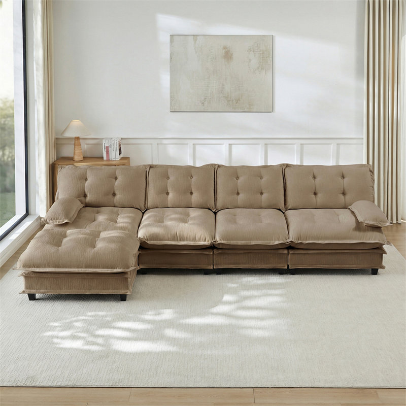 4-Seater L-Shaped Sectional, Light Coffee Chenille