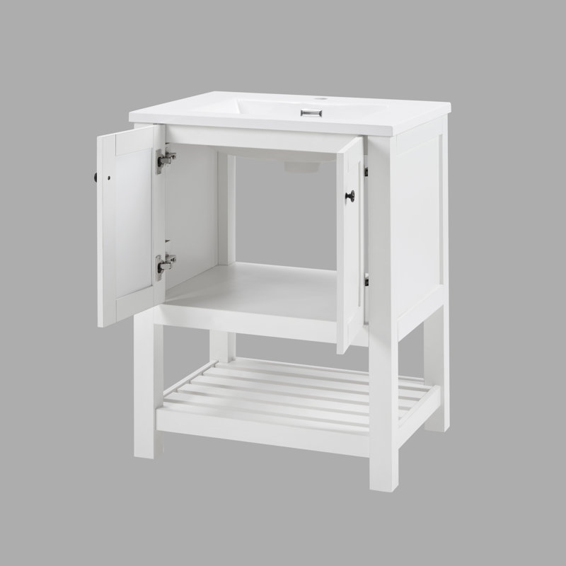 Meuble-lavabo simple 25 po avec 2 portes et tablette à lattes Cannes