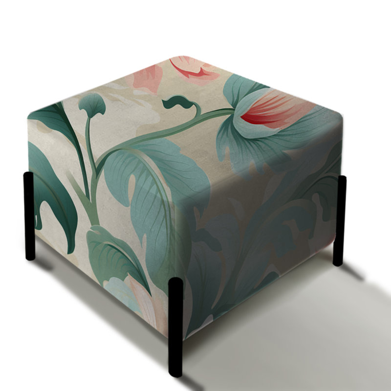 Enchanted Floristry Green Damask Panorama - Repose-pieds carré damassé