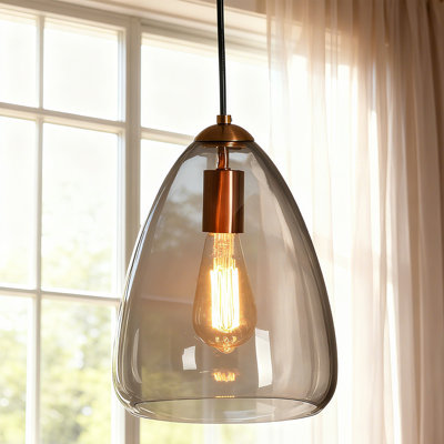 1-Light Transitional Bell Smoky Gray Pendant Light Glass Shade