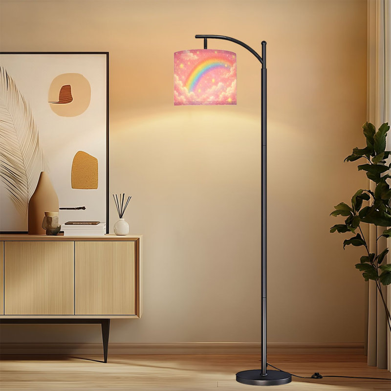 Lampe sur pied à arc avec abat-jour réglable arc-en-ciel ciel étoilé doux nuages lampe sur pied rose 3 températures de couleur à intensité variable avec poteau