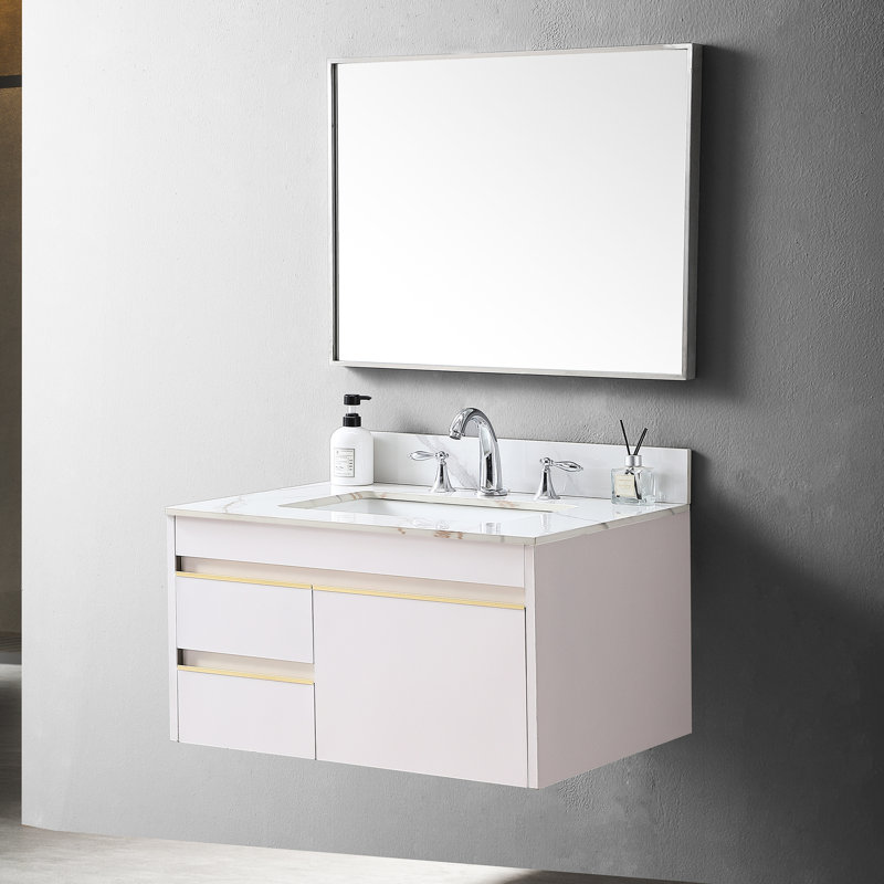 Plateau de meuble-lavabo Warmly Elegant, pierre dorée de 31 po, lavabo en céramique encastré, dosseret, pierre de 31 po à 3 trous avec meuble-lavabo encastré de 30 po, imbattable