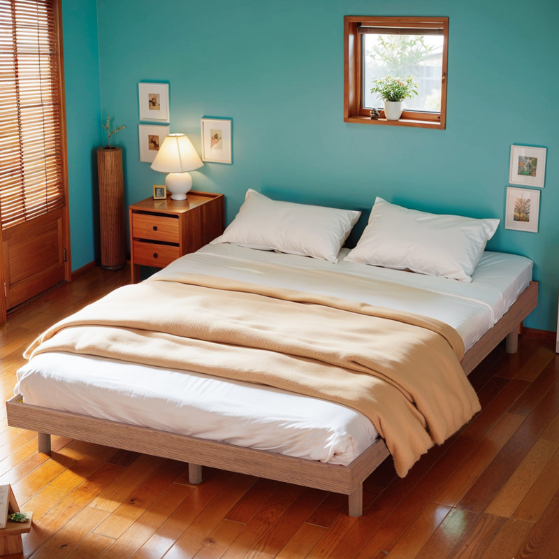 Sleek Modern Floating Platform Bed Frame, Walnut, Full / Double