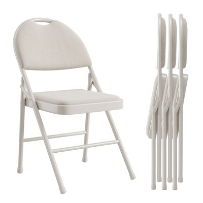 Ensemble de 4 chaises pliantes rembourrées avec coussin en tissu, chaises empilables en métal pour salle à manger, conférence, banquet et patio, beige