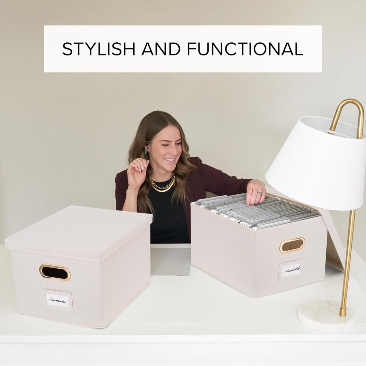 Rebrilliant Decorative File Organizer Box Set Of 2 Collapsible Linen ...