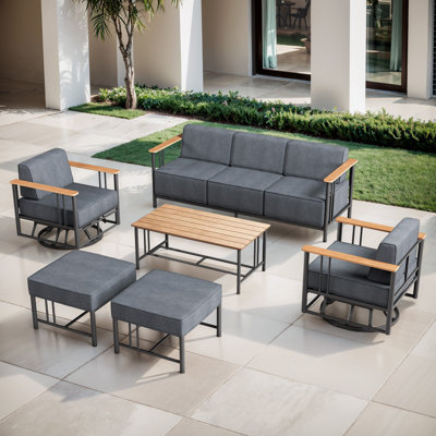 Coan Archlebov 5-7 Person Outdoor Patio Conversation Set Seating Group With Coffee Table And Swivel Chairs