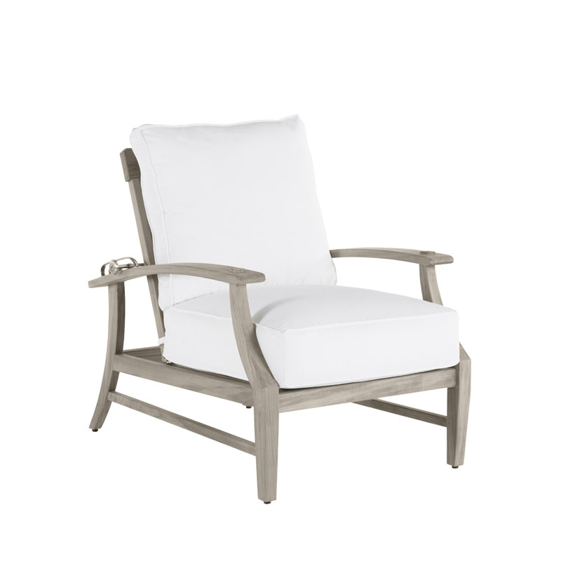 Croquet Teak Patio Chair with Cushions, No Welt + Standard Fill, Linen Forest, Oyster Teak