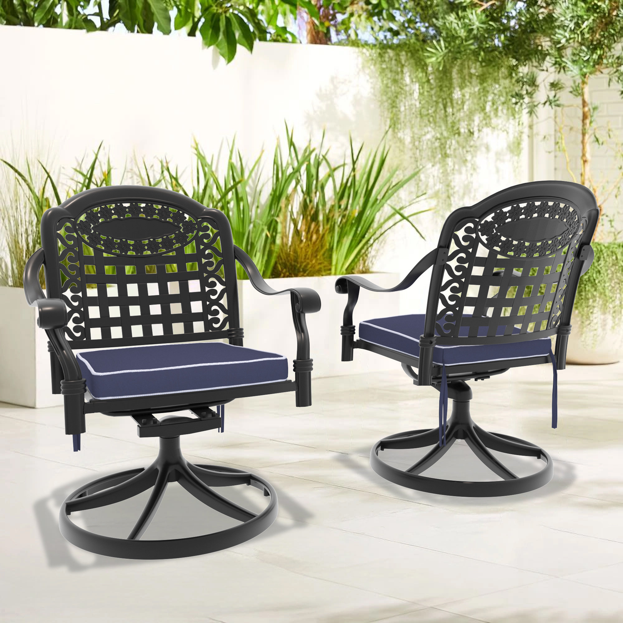 Canora Grey Outdoor Cast Aluminum Swivel Chair, 360° Swivel Function ...