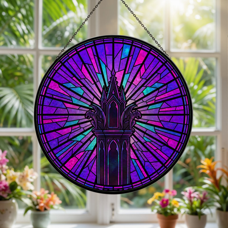 Panneau de vitrail en verre coloré 12 "H