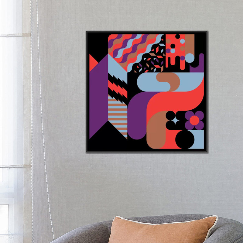 Geometric Vibrance " Note " by Greg Mably, 18" H x 18" W x 1.5" D, Black Framed Canvas, No Mat