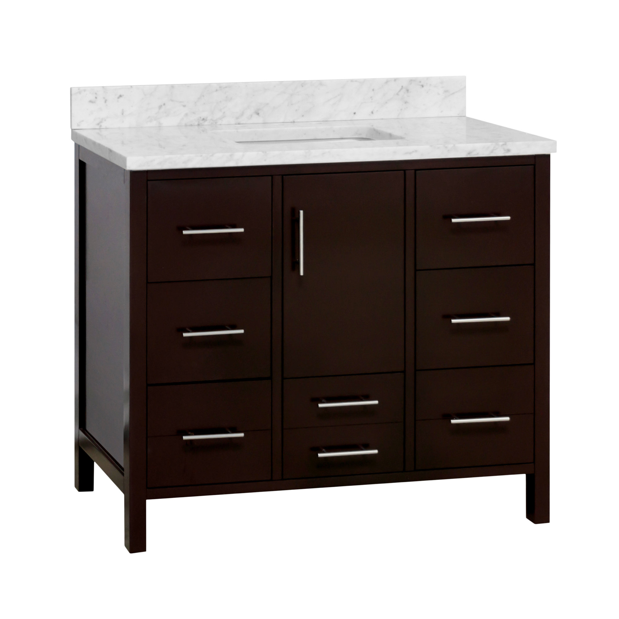 Kiara 42'' Single Bathroom Vanity, Carrara Marble, Chocolate