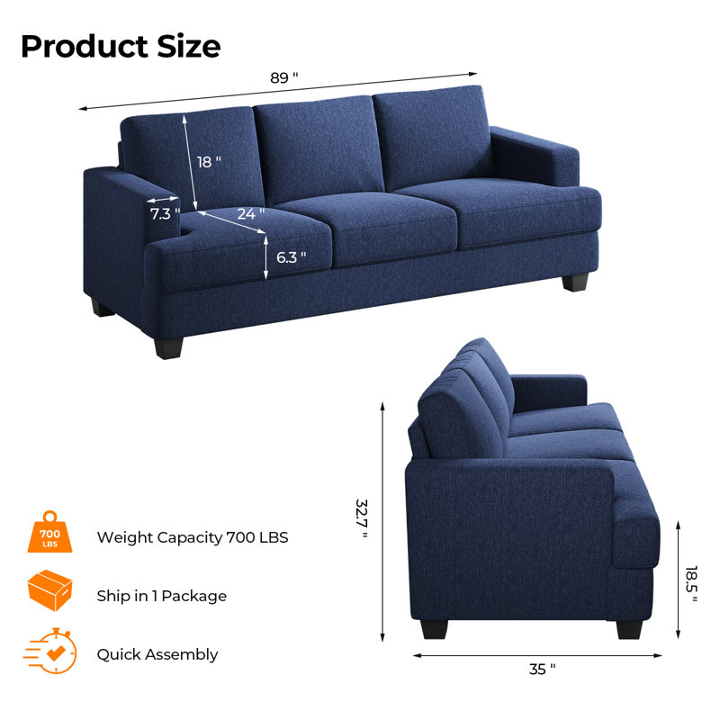 Canapé Oliver, Polyester bleu