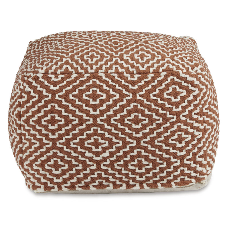 Devasheeh Upholstered Pouf, Rust/Ivory Cotton