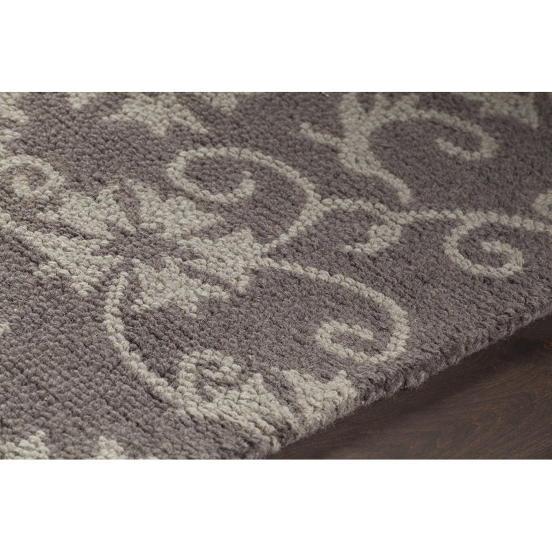 Tapis floral en laine touffeté à la main gris et ivoire Medford, Ivoire / Gris, Rectangulaire 9 pi x 13 pi
