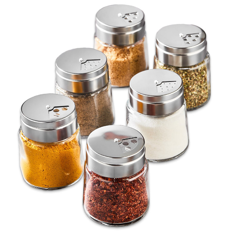 6 Pieces 100% Glass Spice Jar Set