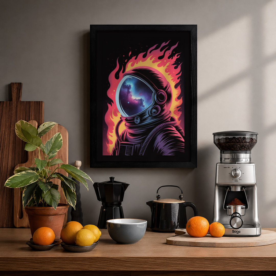 Astronaut Engulfed in Flames Modern - Framed Print