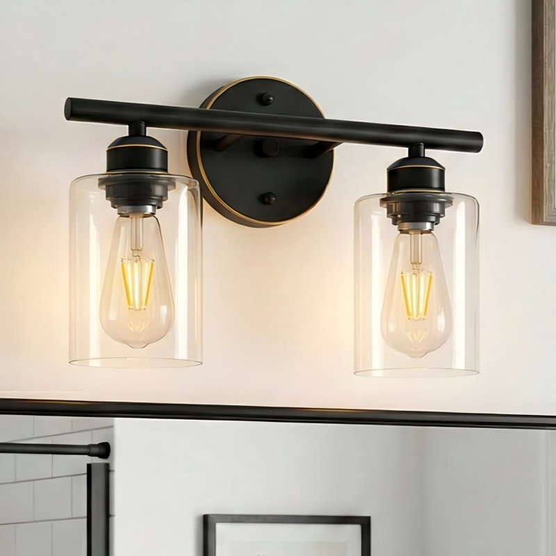 Éclairage pour meuble-lavabo Berume, Laiton vieilli, Deux lumières, Bronze frotté à l'huile
