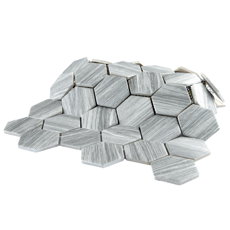 Llama 2" Hex 11-1/8 " x 12-5/8 " Porcelain Mosaic Floor and Wall Tile, Gray