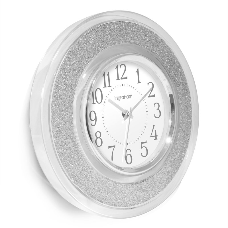 12-Inch Clear and Silver Glitter Modern Wall Clock