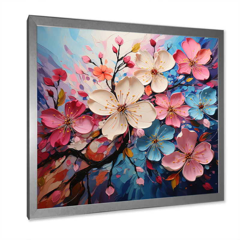 " Apple Blossom Expressionist Burst IV ", 16" H x 16" W x 1" D, Silver Single Picture Framed