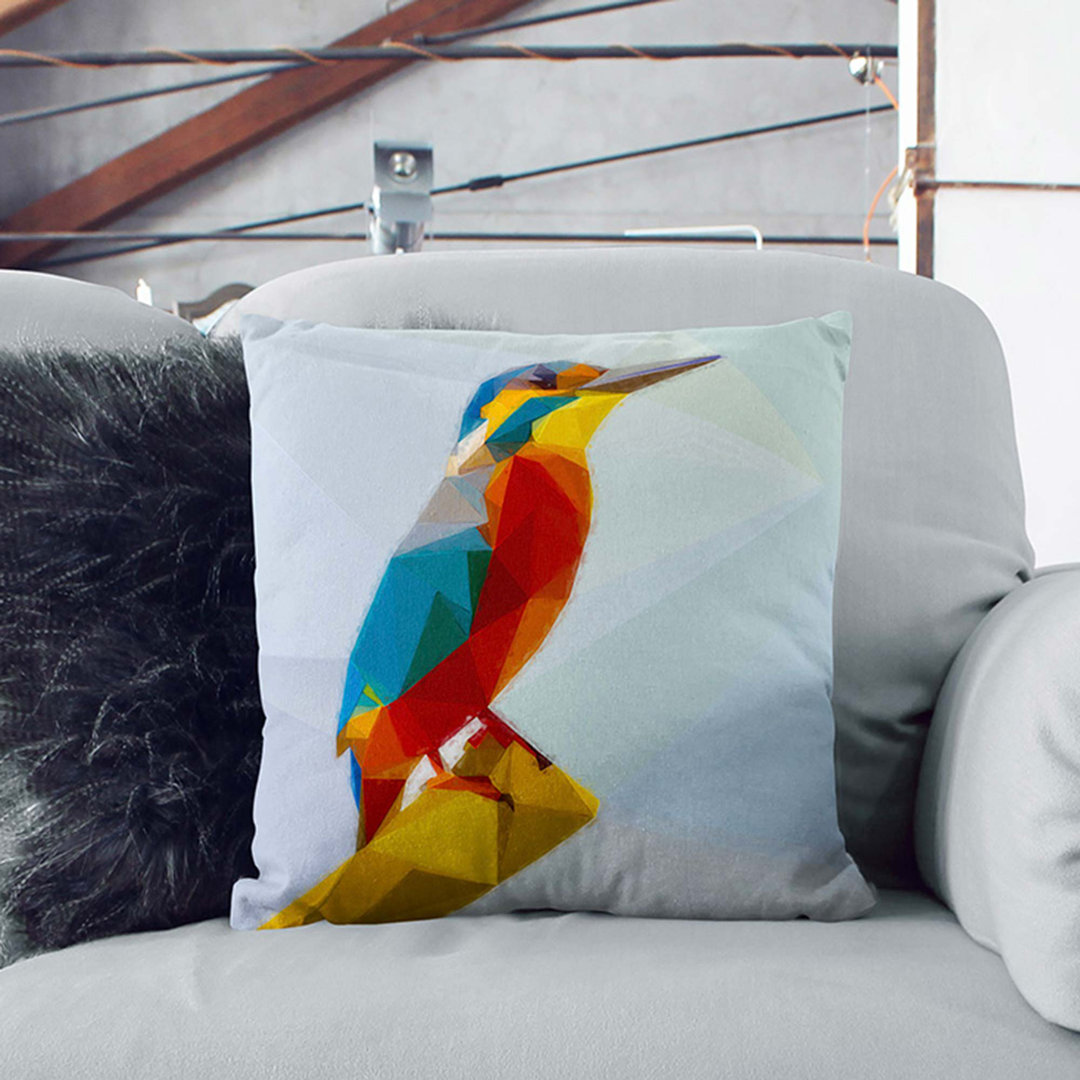 Geometric Kingfisher Bird in Abstract Cushion with Filling