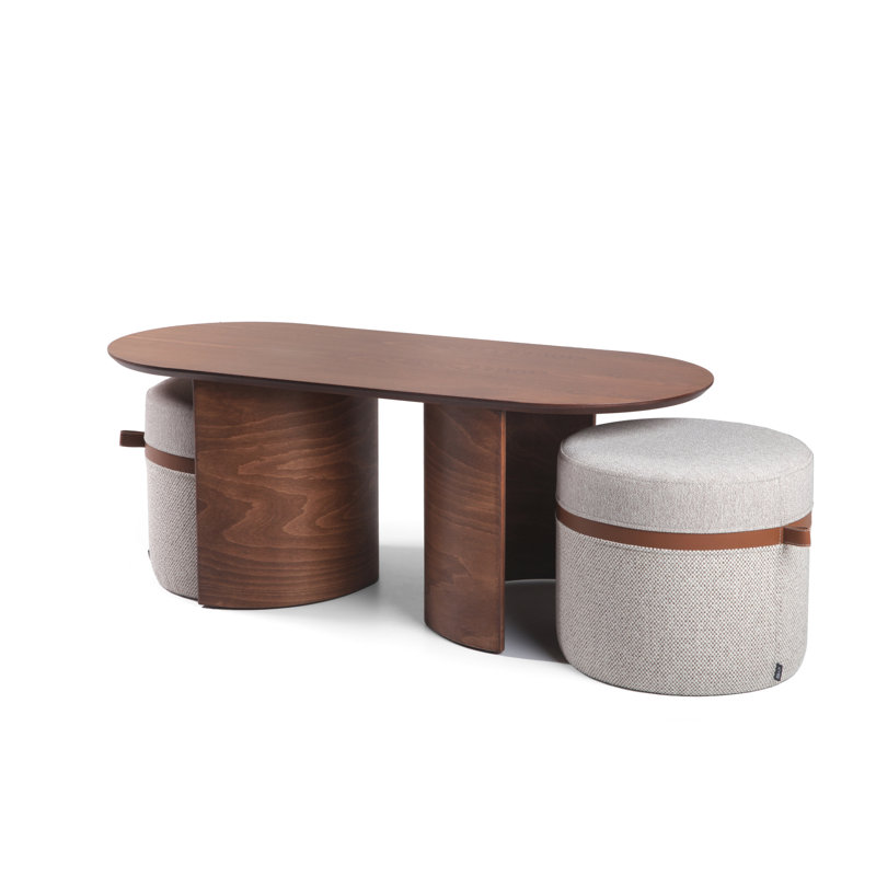 Kangaroo Solid Wood Coffee Table, Light Walnut, Gray