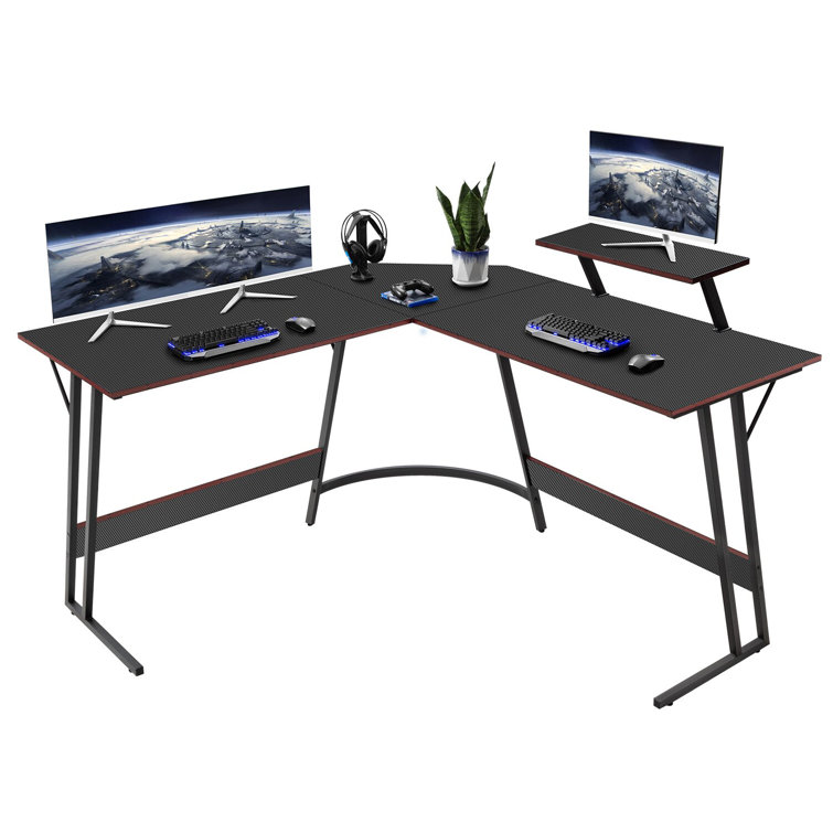 Gaming Desk 58 with LED Strip & Power Outlets, L-Shaped Computer