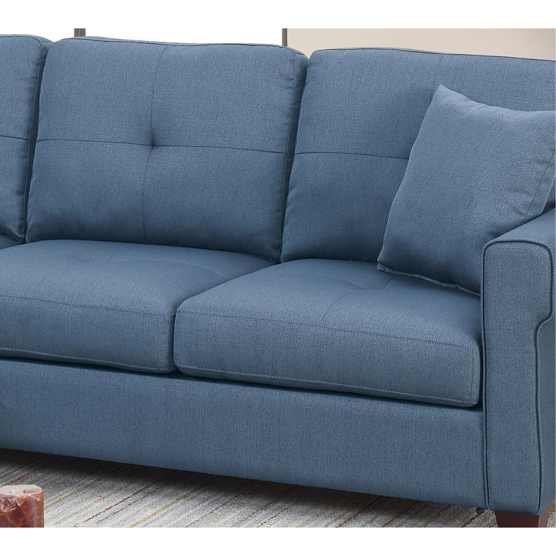 Canapé modulaire réversible en polyfibre bleu capitonné