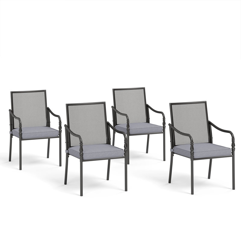 Chaises de salle à manger d'extérieur à structure en métal avec coussins