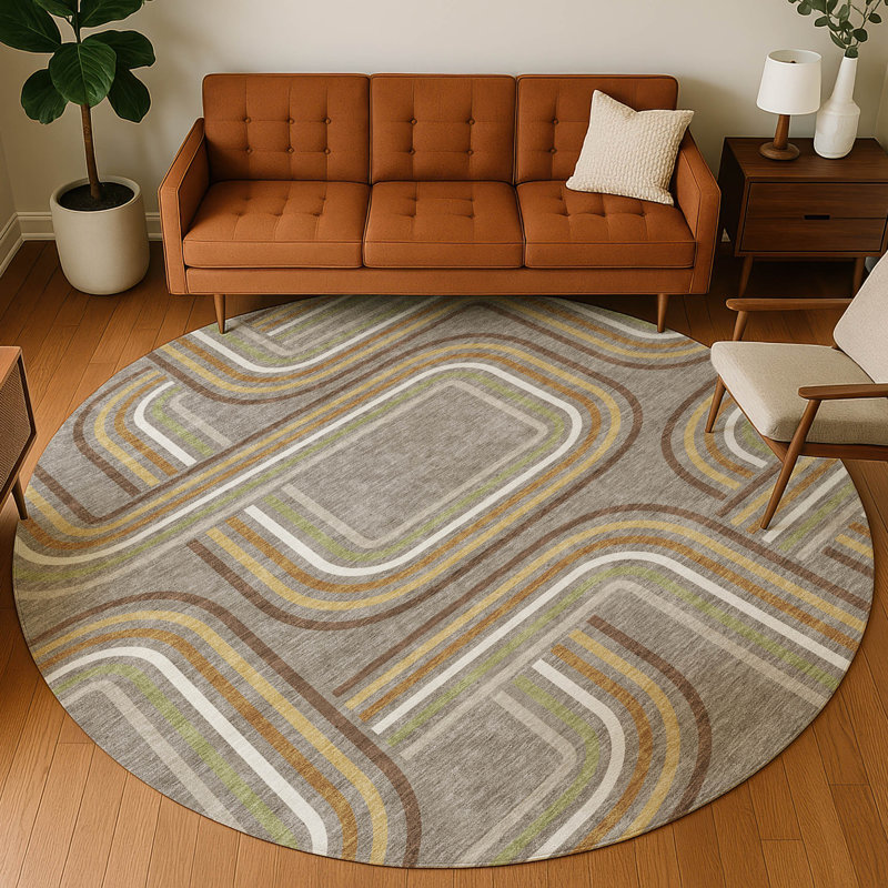 Machine Washable Indoor/Outdoor Chantille ACN2535 Geometric Rug, Round 8', Taupe